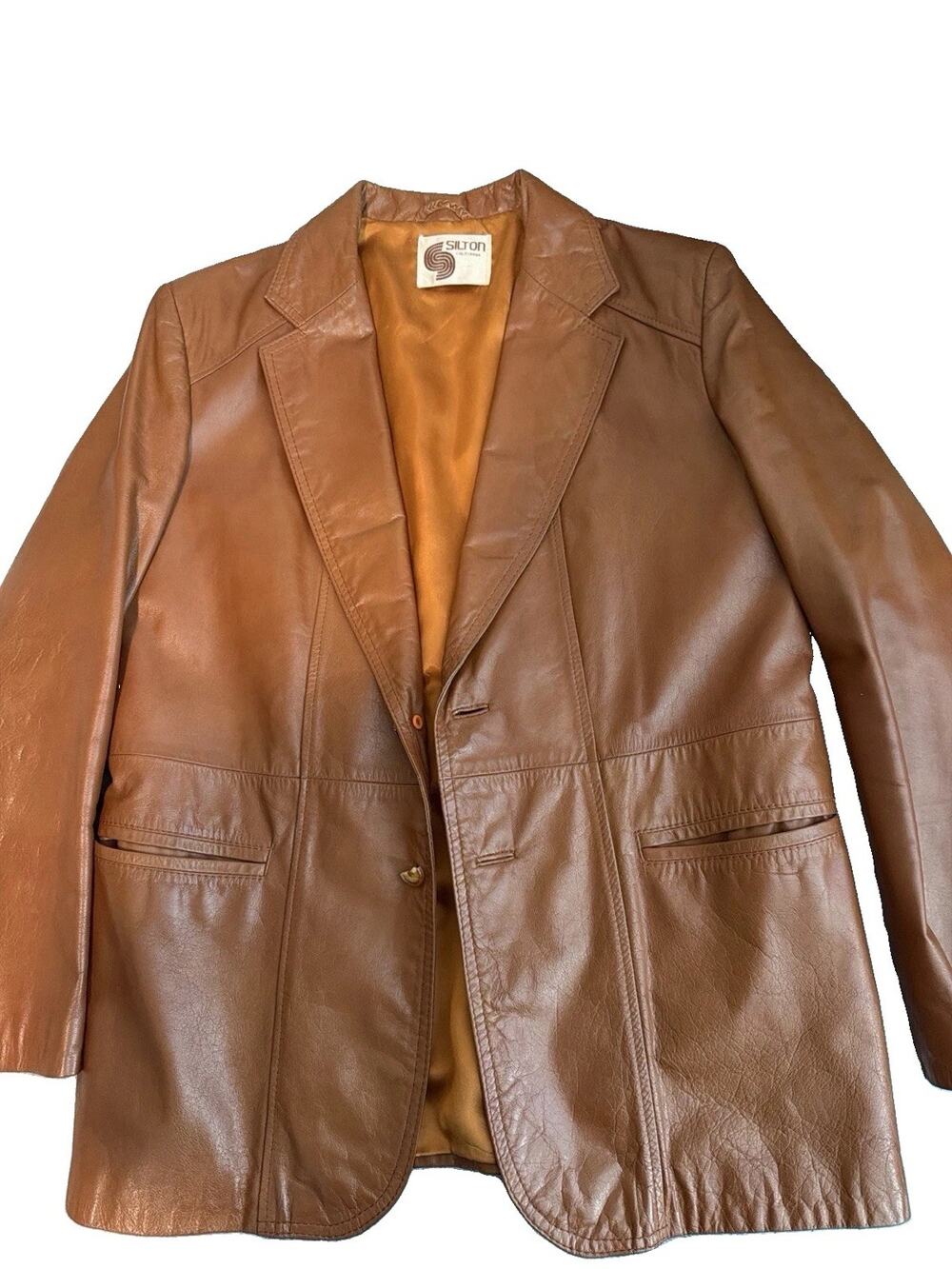 Vintage Silton Brown Leather Blazer Sport Coat 70s Retro Jacket